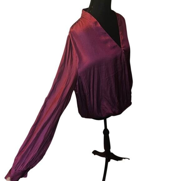 NWT Wrap‑Front Satin Long‑Sleeve Blouse Burgundy Surplice Top Women’s L Old Navy - Picture 2 of 10